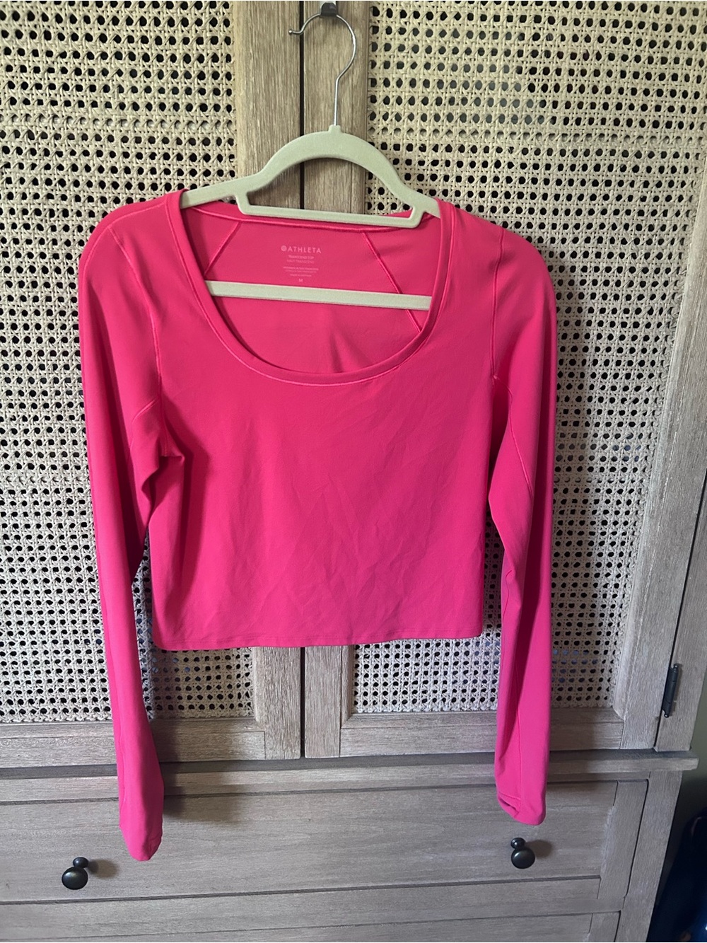 Athleta Hot Pink Long-Sleeve Cropped Scoop Neck Top
